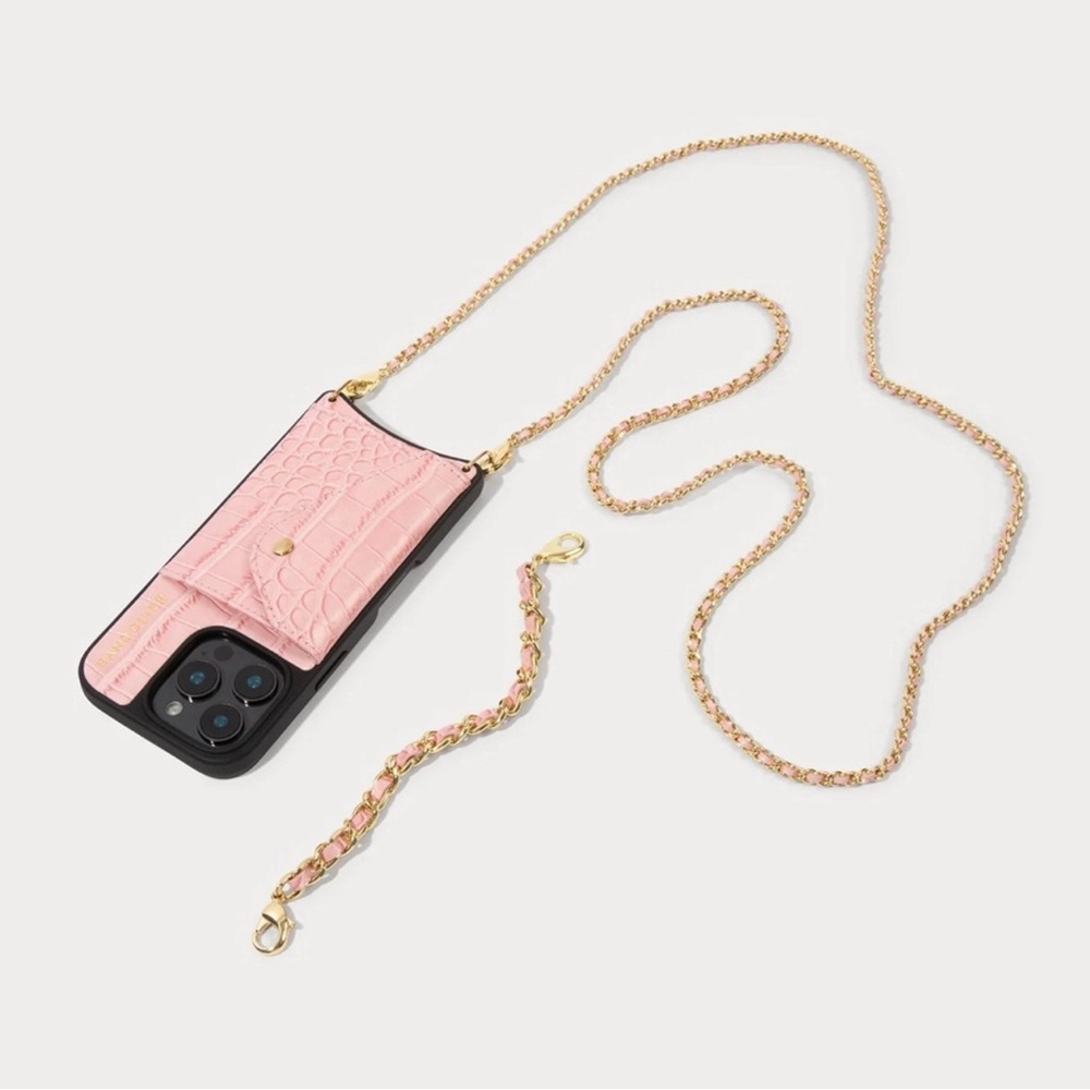 Bandolier Lily pink crossbody & wristlet phone case wallet for 14 ProMax